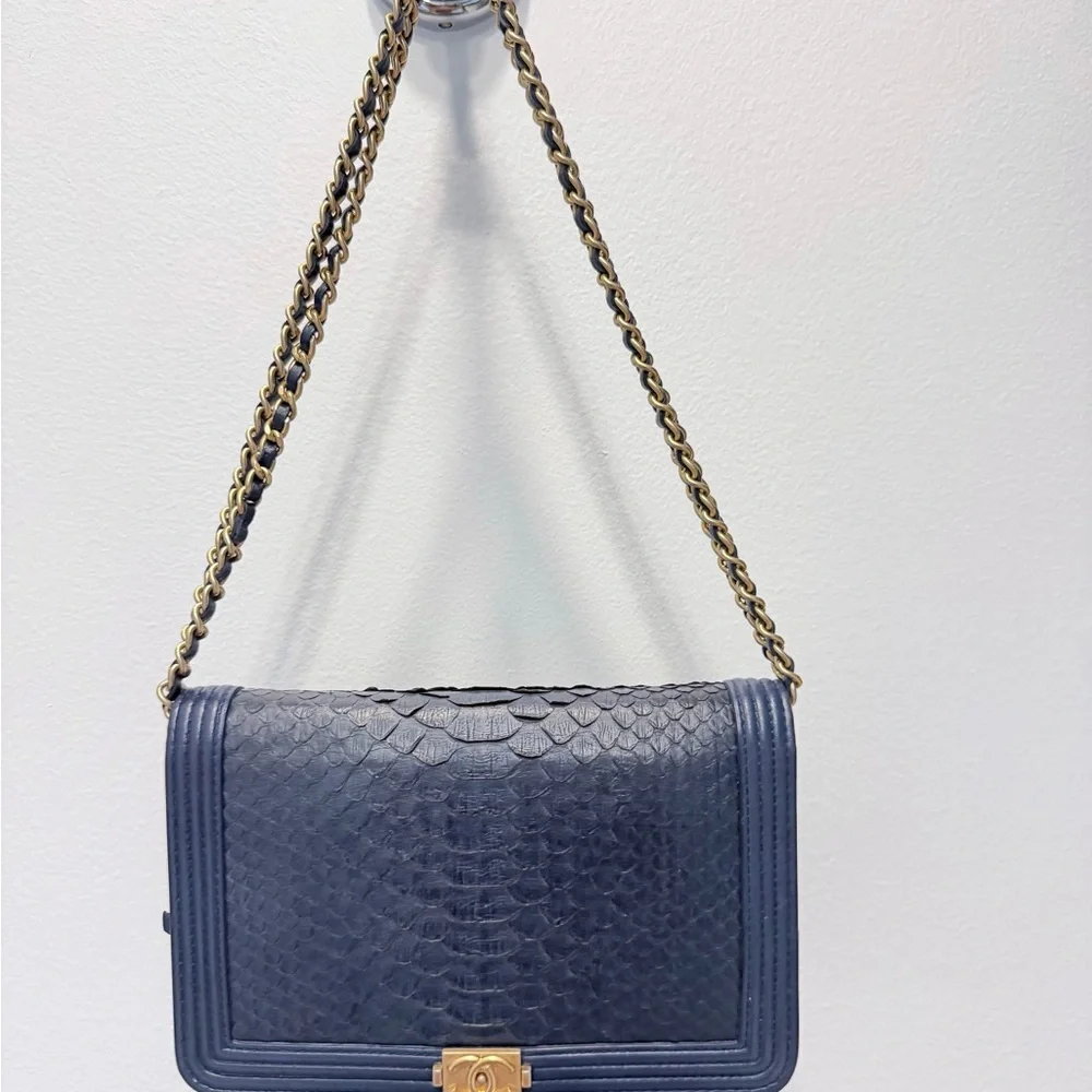 CHANEL O-Mini Boy Bag Python Exotic Leather Gold CC Lock Wallet on chain